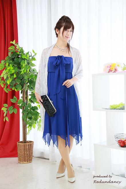 ロイヤルブルーのアシンメトリーシフォンドレスコーディネートセット