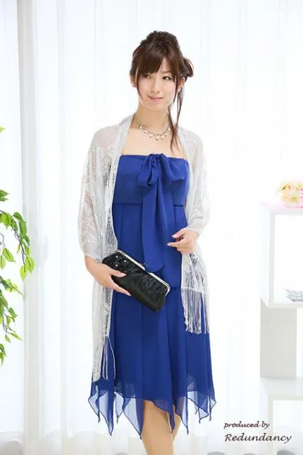 ロイヤルブルーのアシンメトリーシフォンドレスコーディネートセット