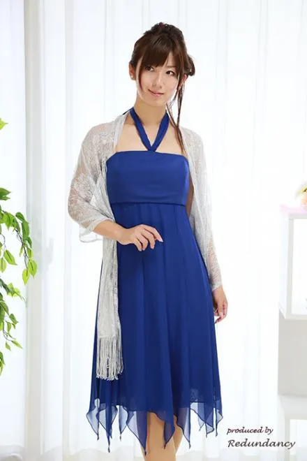 ロイヤルブルーのアシンメトリーシフォンドレスコーディネートセット