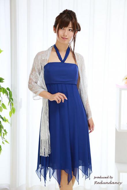 ロイヤルブルーのアシンメトリーシフォンドレスコーディネートセット