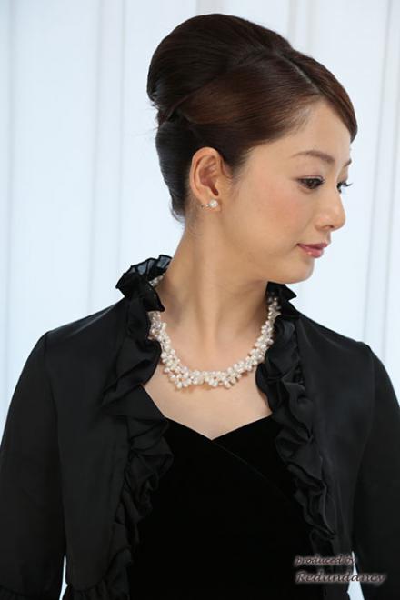 ブラック×ベージュのウエストリボンレースドレスコーディネートセット