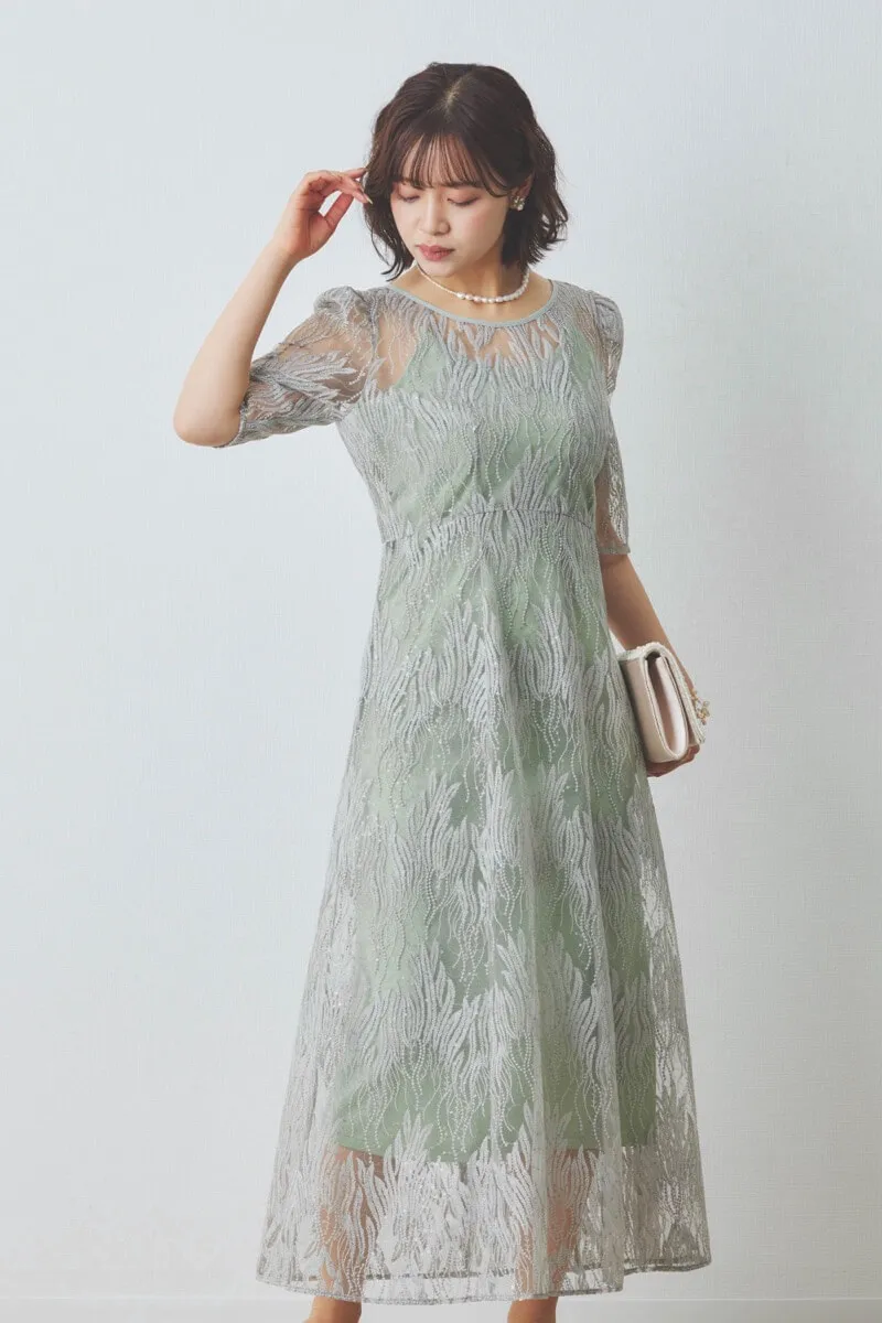 ミントのスパンコールアネモネドレス