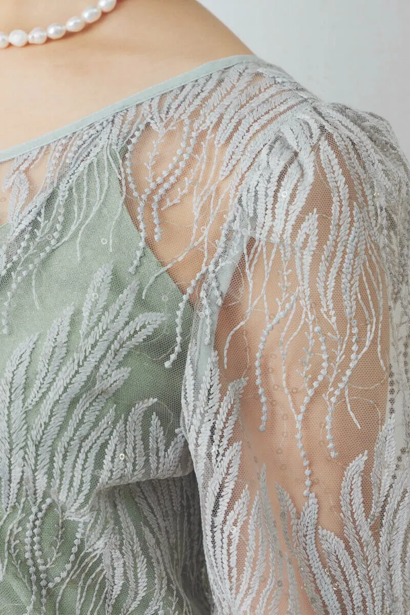 ミントのスパンコールアネモネドレス