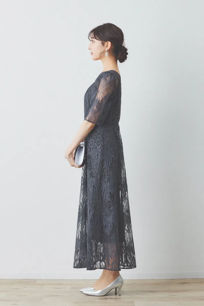 ダークグレーのスパンコールアネモネドレス