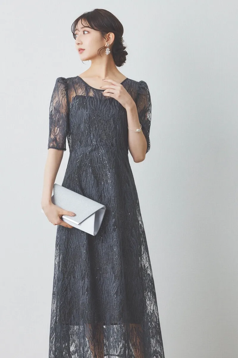 ダークグレーのスパンコールアネモネドレス