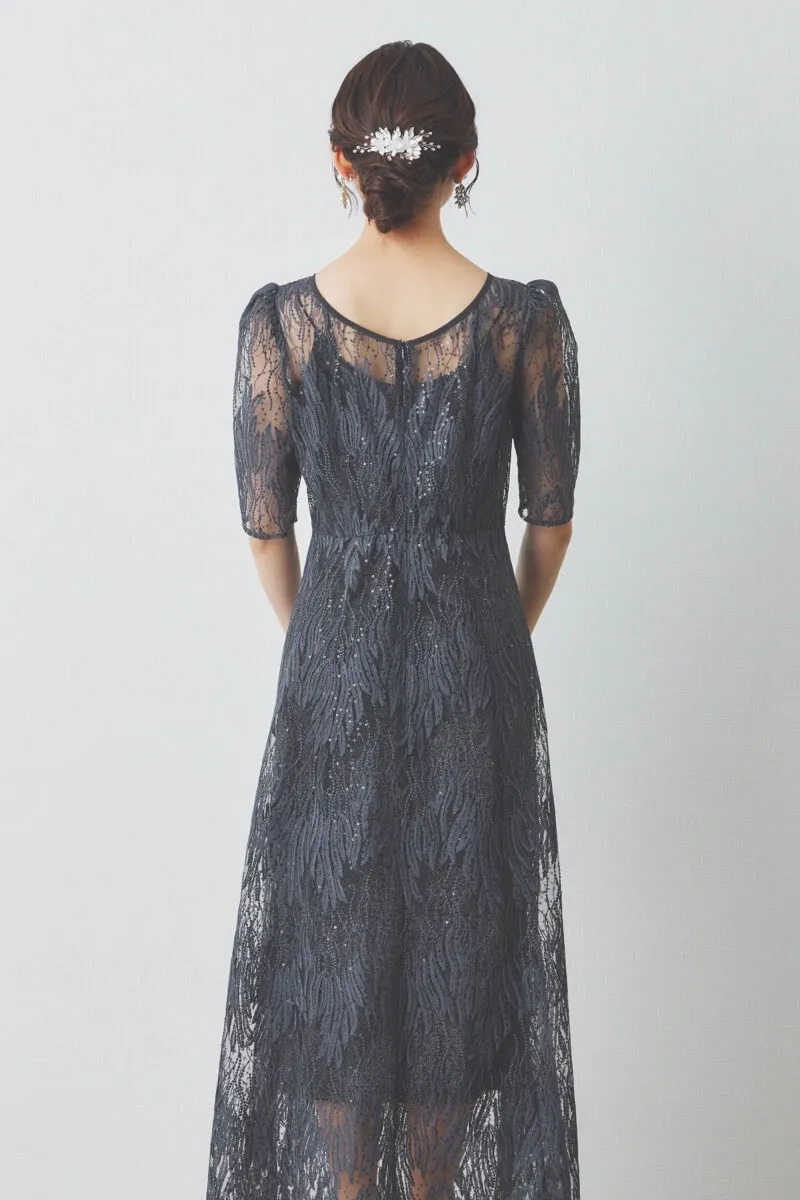 ダークグレーのスパンコールアネモネドレス