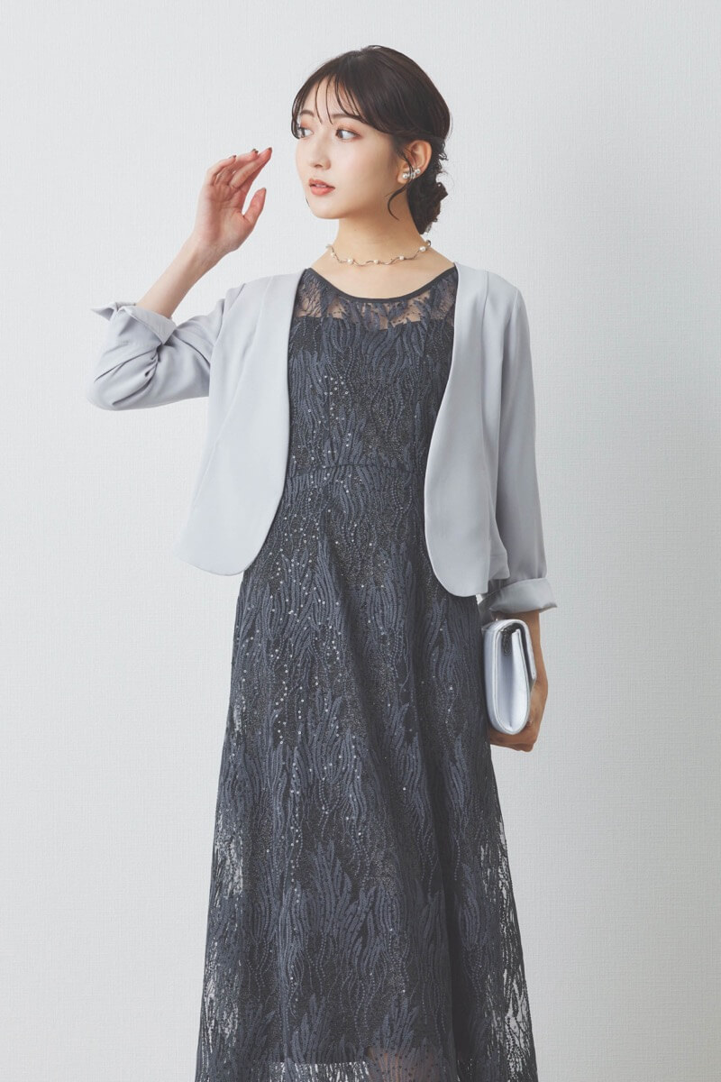 ダークグレーのスパンコールアネモネドレス