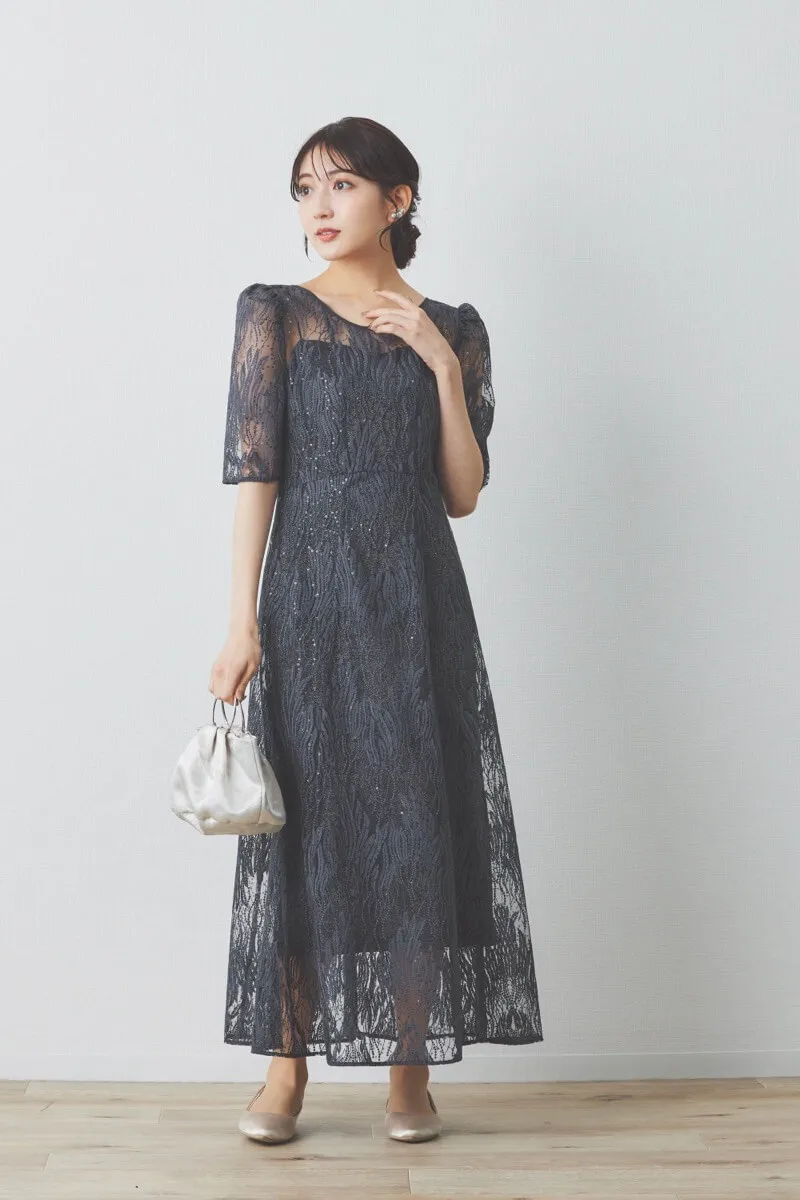 ダークグレーのスパンコールアネモネドレス