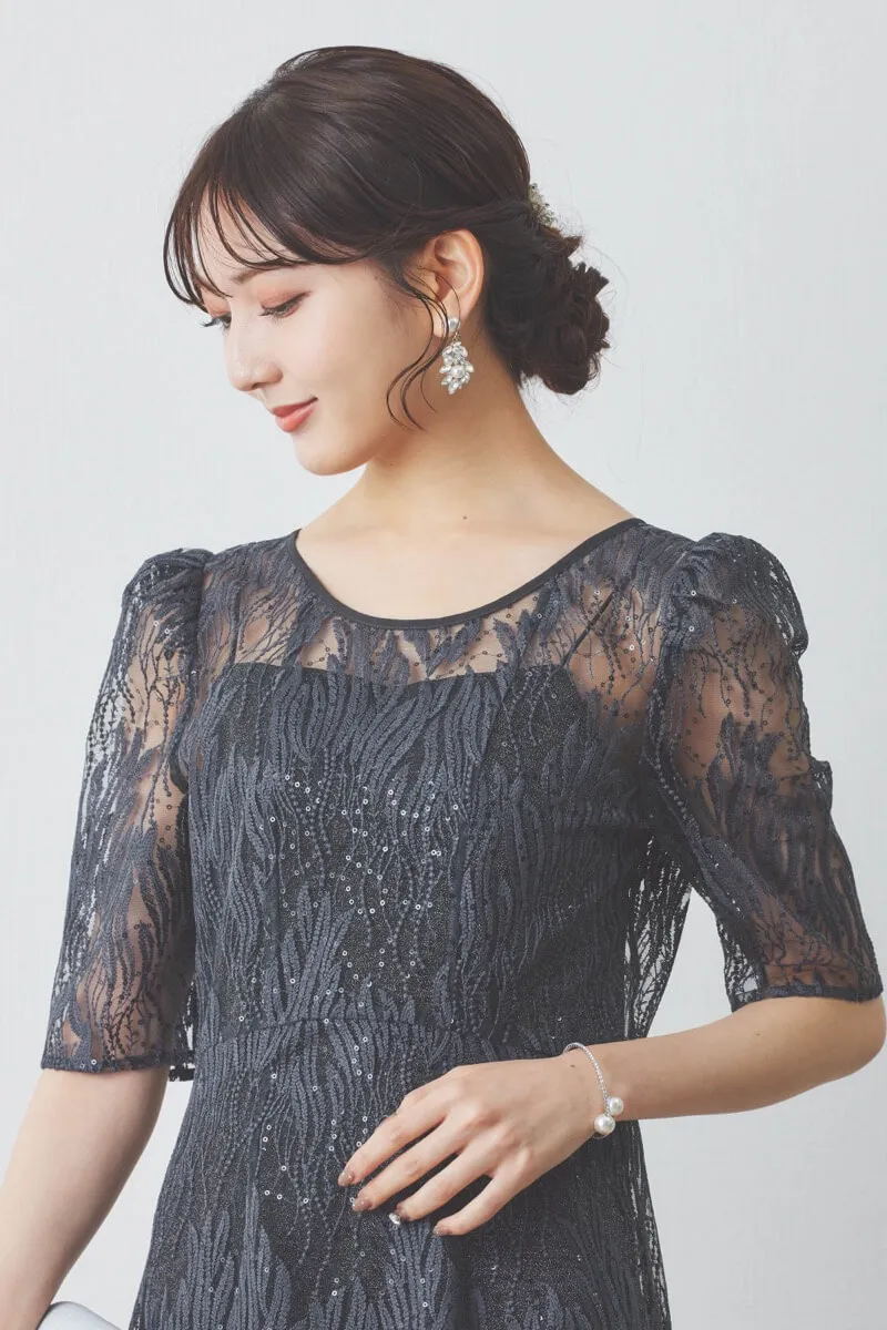 ダークグレーのスパンコールアネモネドレス