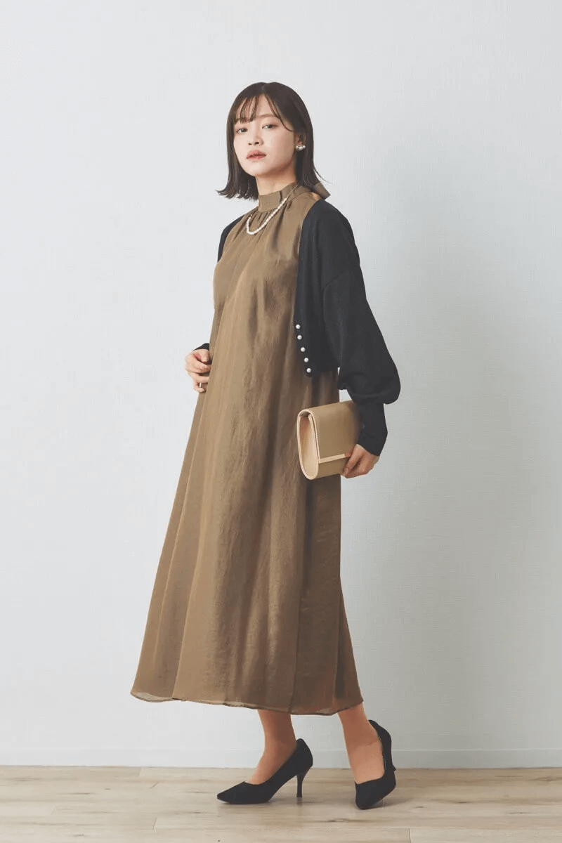 ブラウンのシャンブレーAラインドレス