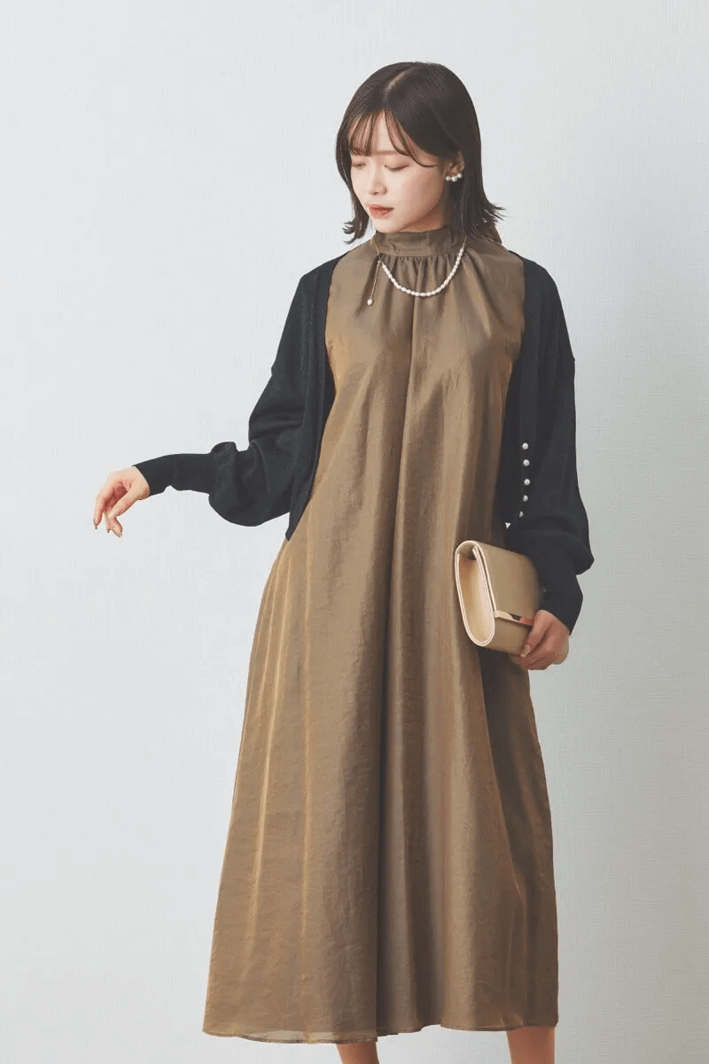 ブラウンのシャンブレーAラインドレス