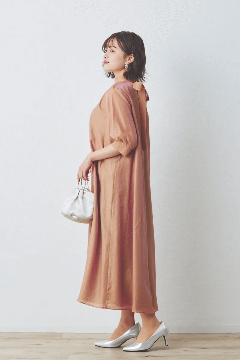 オレンジのシャンブレーAラインドレス