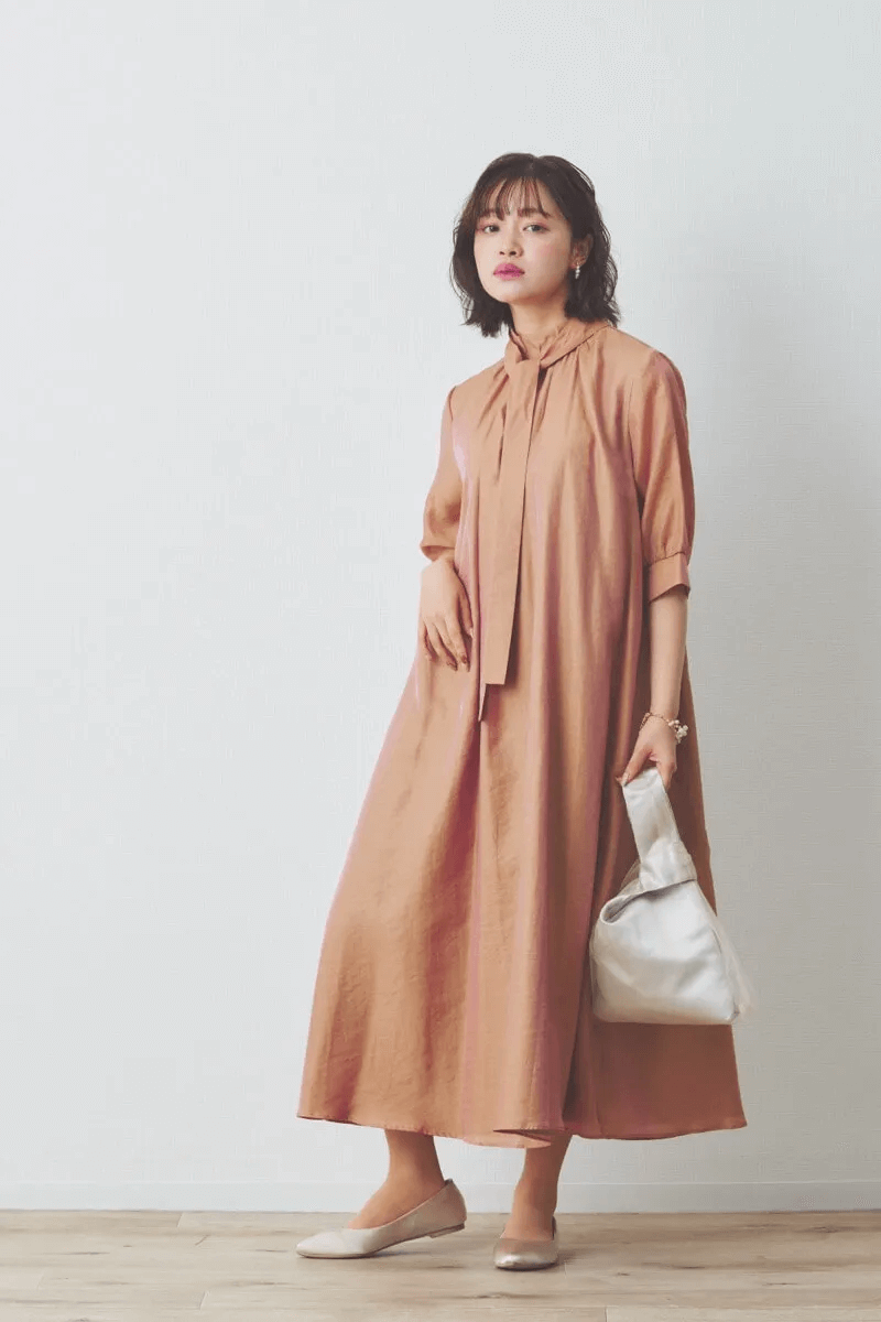 オレンジのシャンブレーAラインドレス