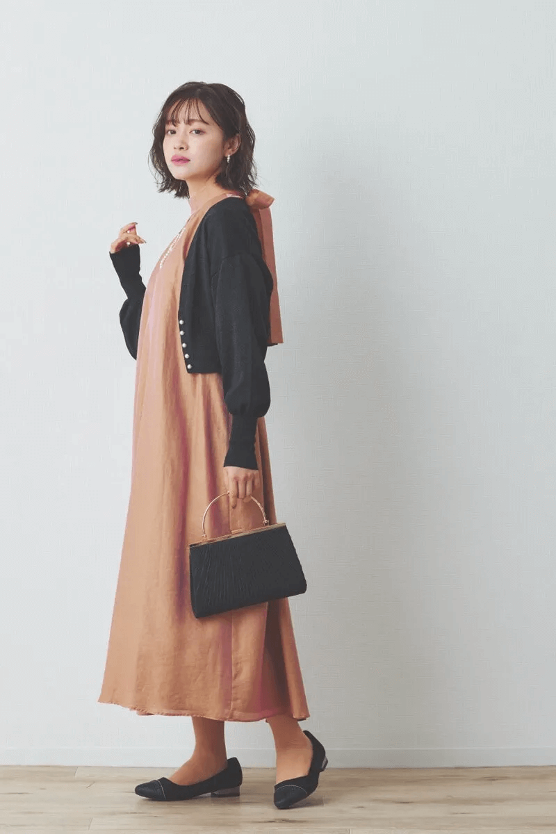 オレンジのシャンブレーAラインドレス