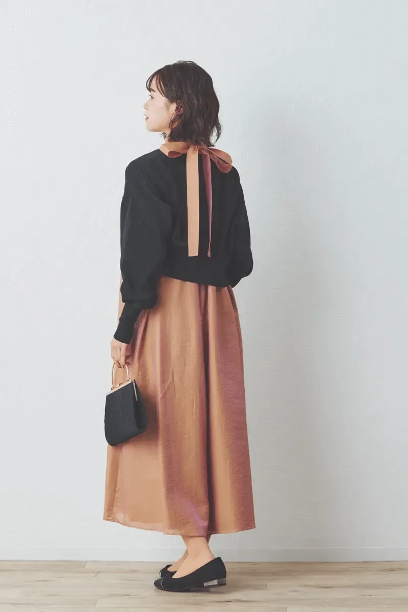 オレンジのシャンブレーAラインドレス