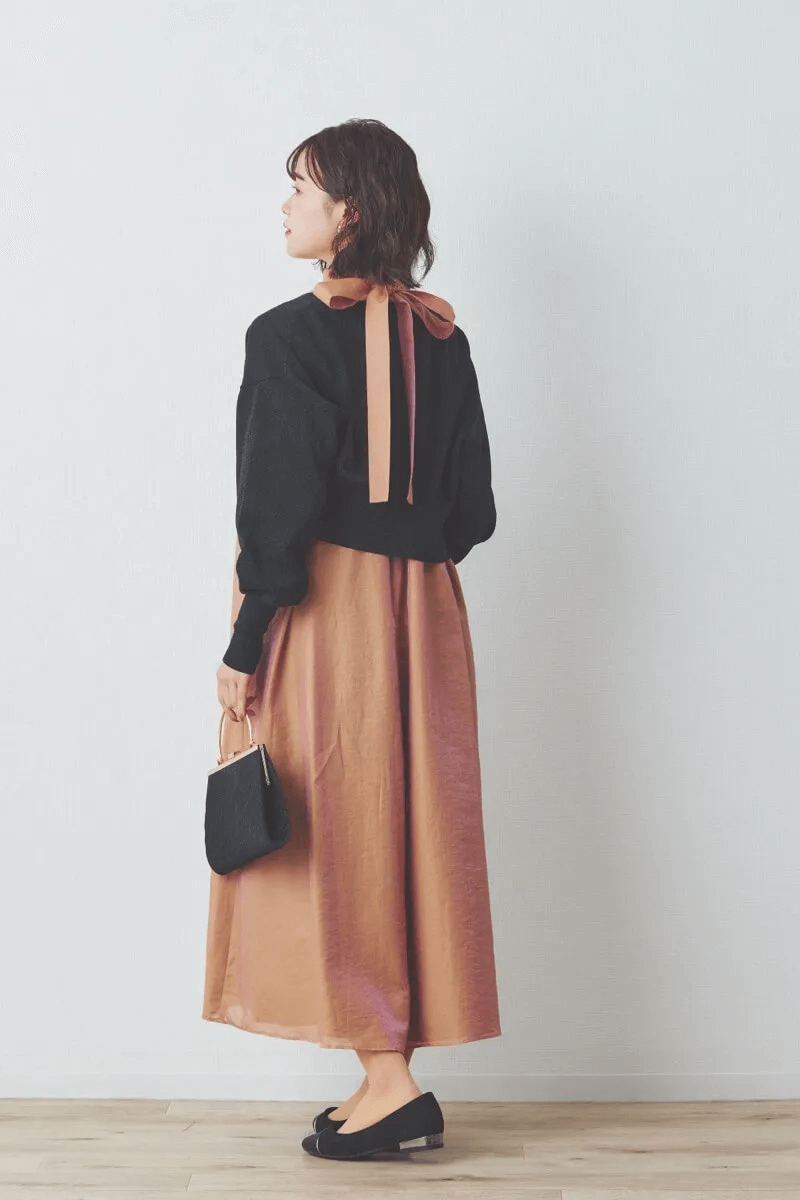 オレンジのシャンブレーAラインドレス