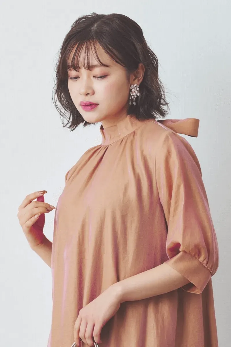 オレンジのシャンブレーAラインドレス