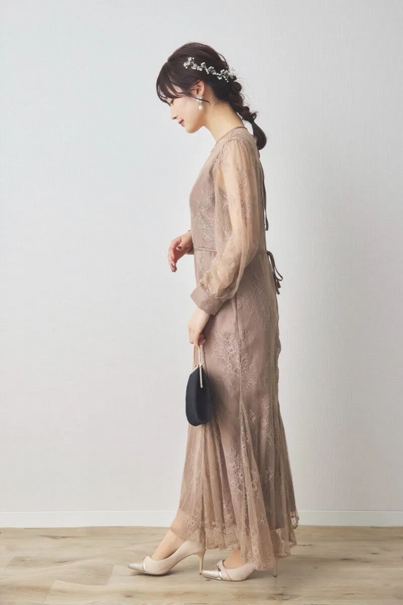 モカのバックリボン総レースドレス