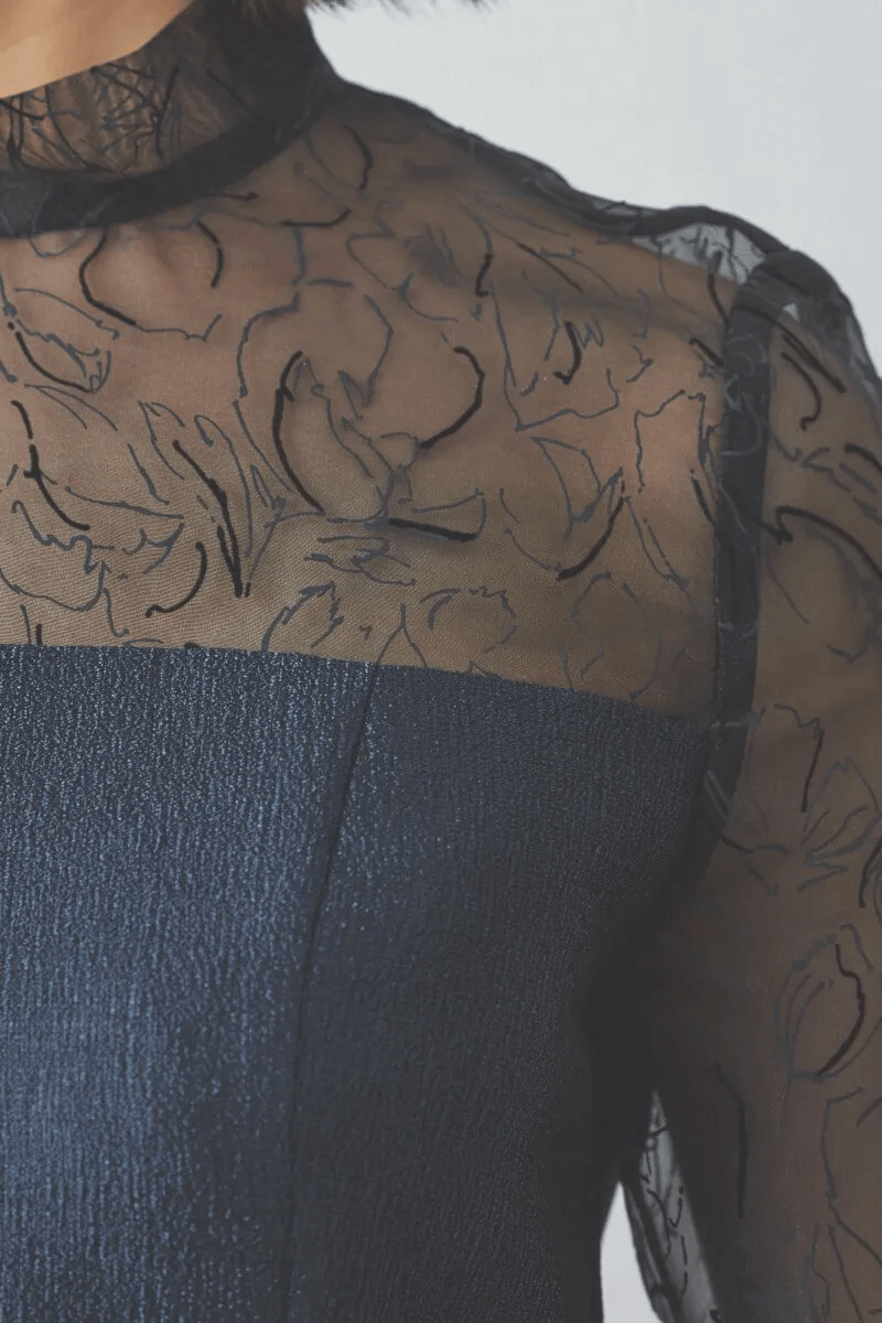 ネイビーのフロッキー×ジャガードドレス