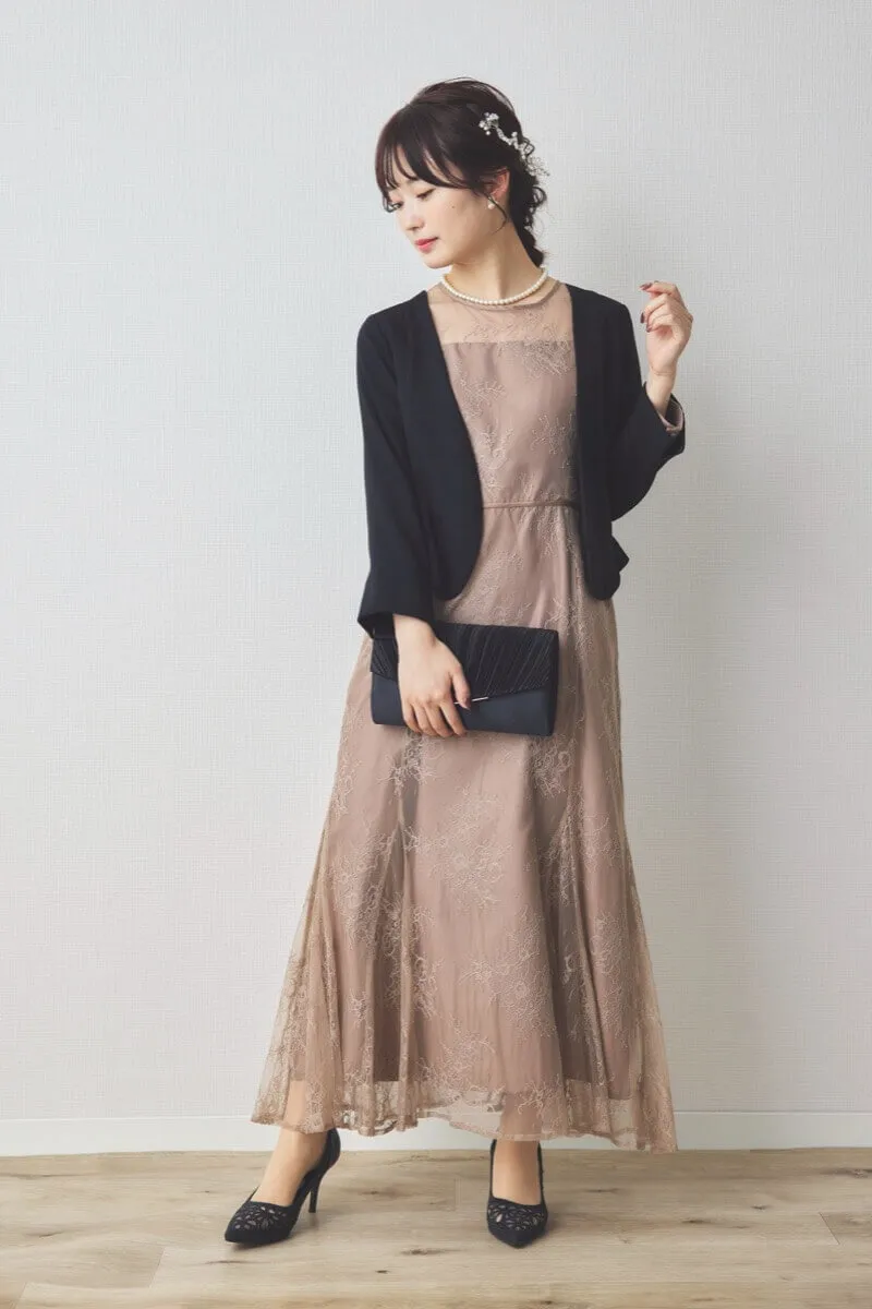 モカのバックリボン総レースドレス