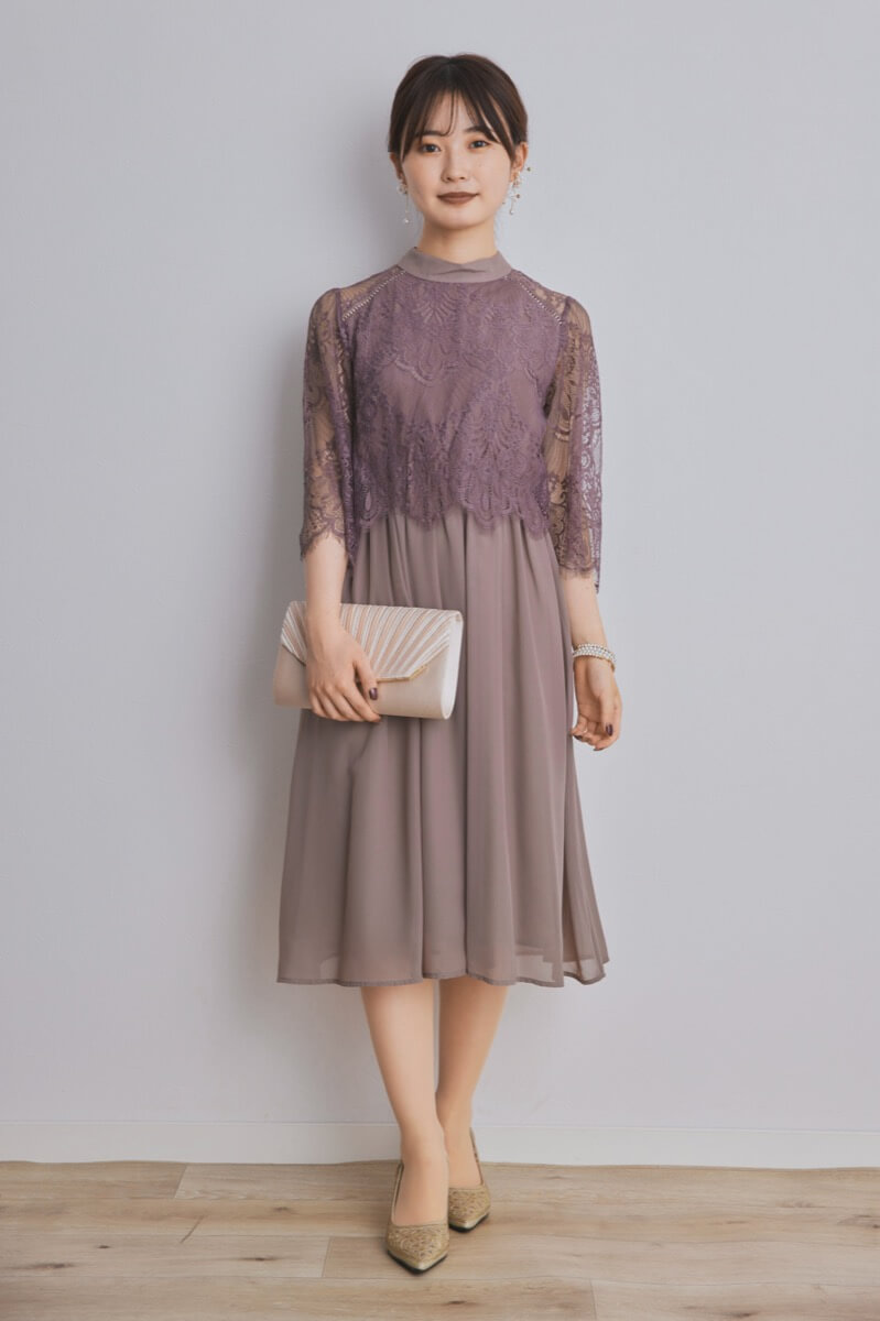 モカのボトルネックフレアドレス