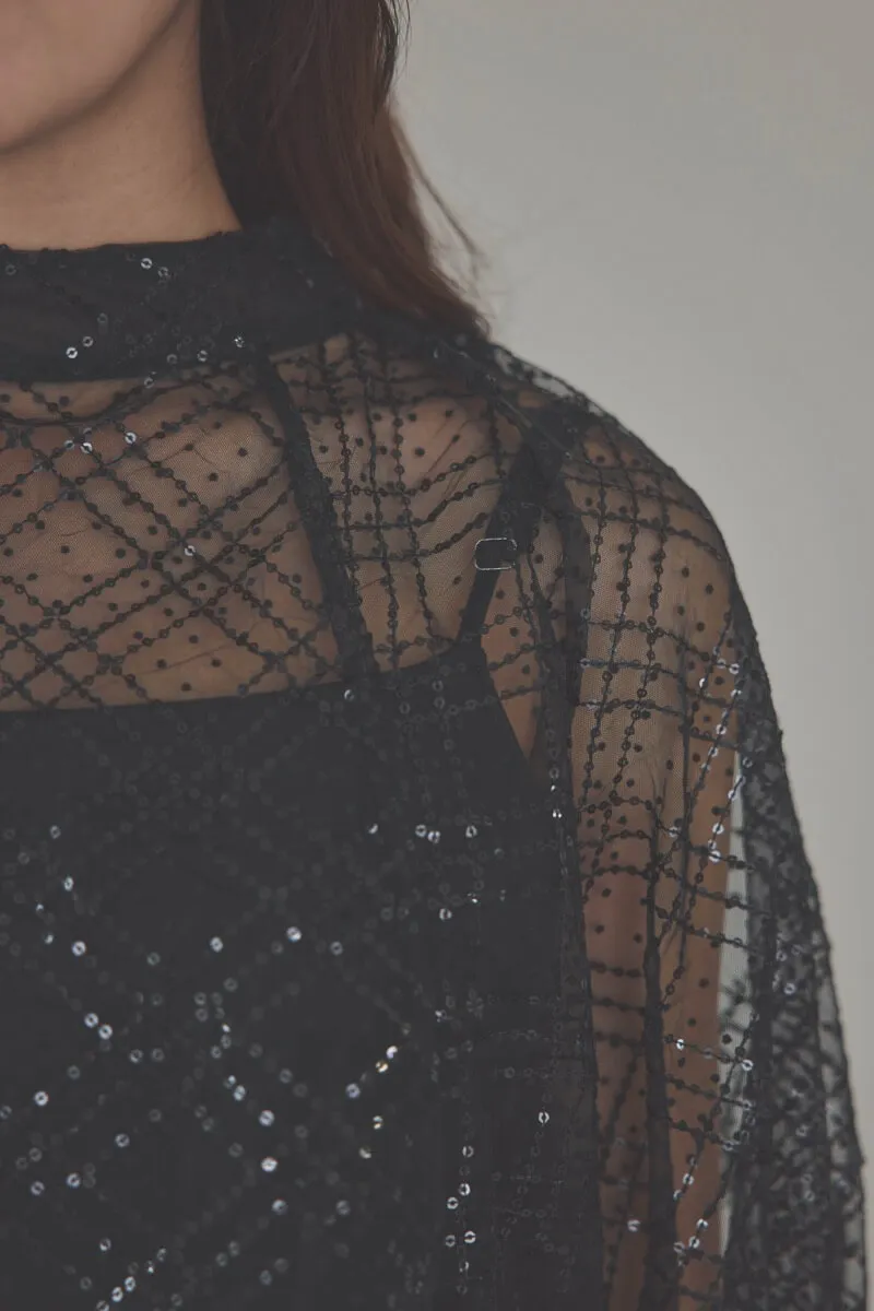 ブラックのパフスリーブボレロオールインワンドレス