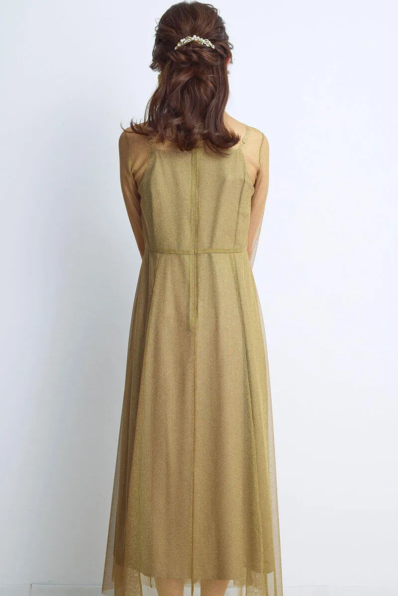 ゴールドのラメチュールメロウドレス