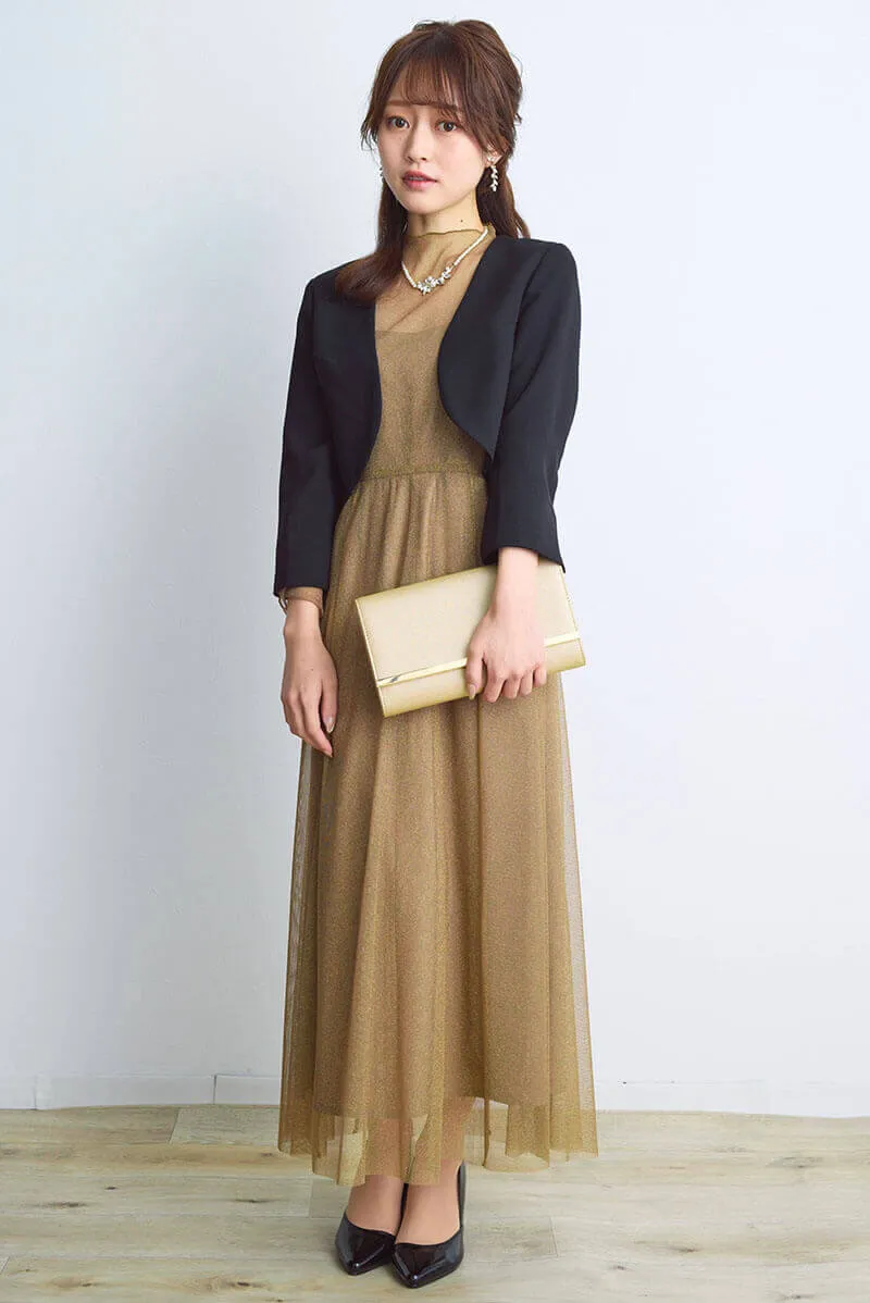 ゴールドのラメチュールメロウドレス