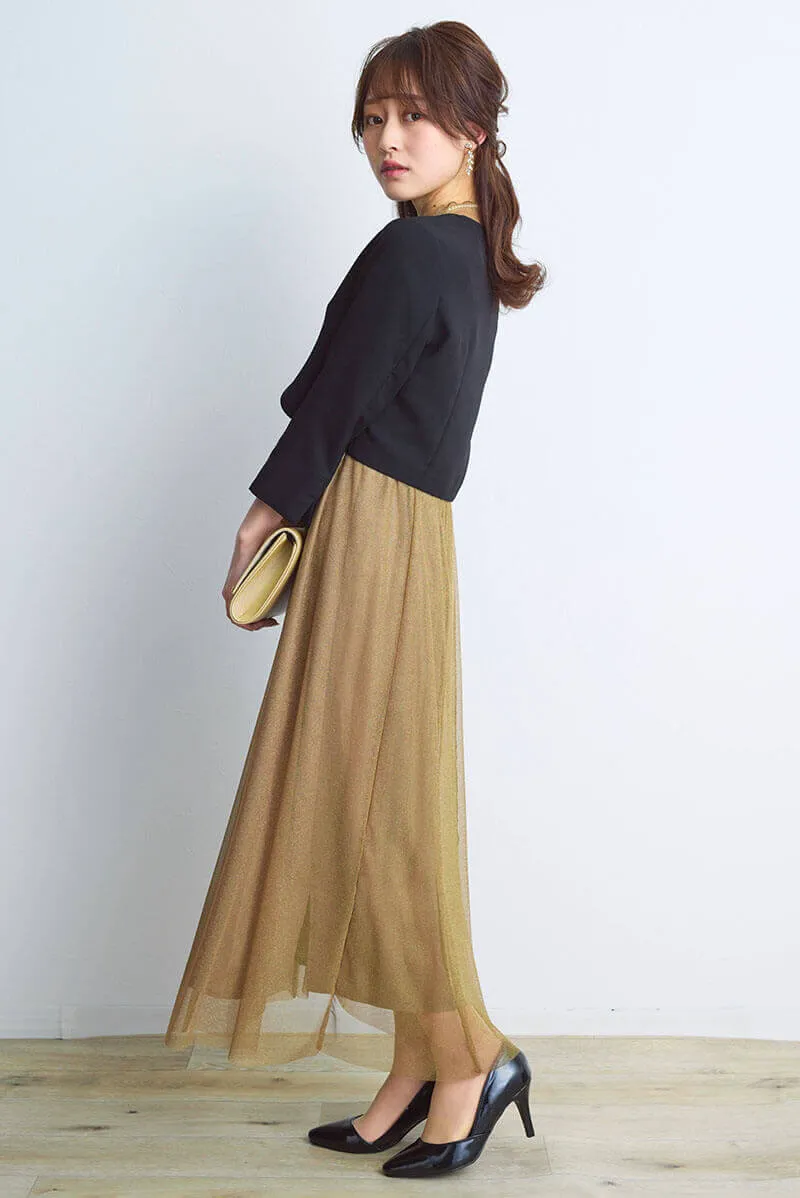 ゴールドのラメチュールメロウドレス