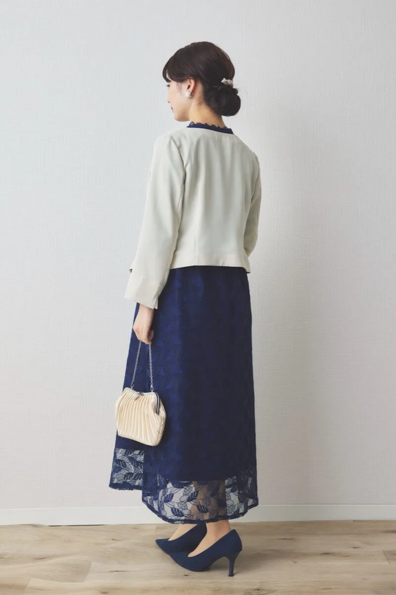 ネイビーの前開き総レースマタニティドレス