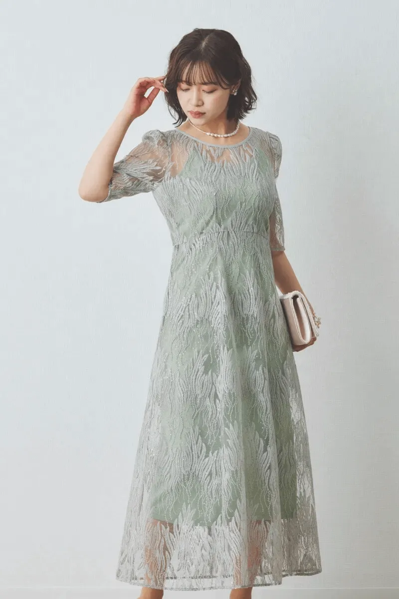 ミントのスパンコールアネモネドレス