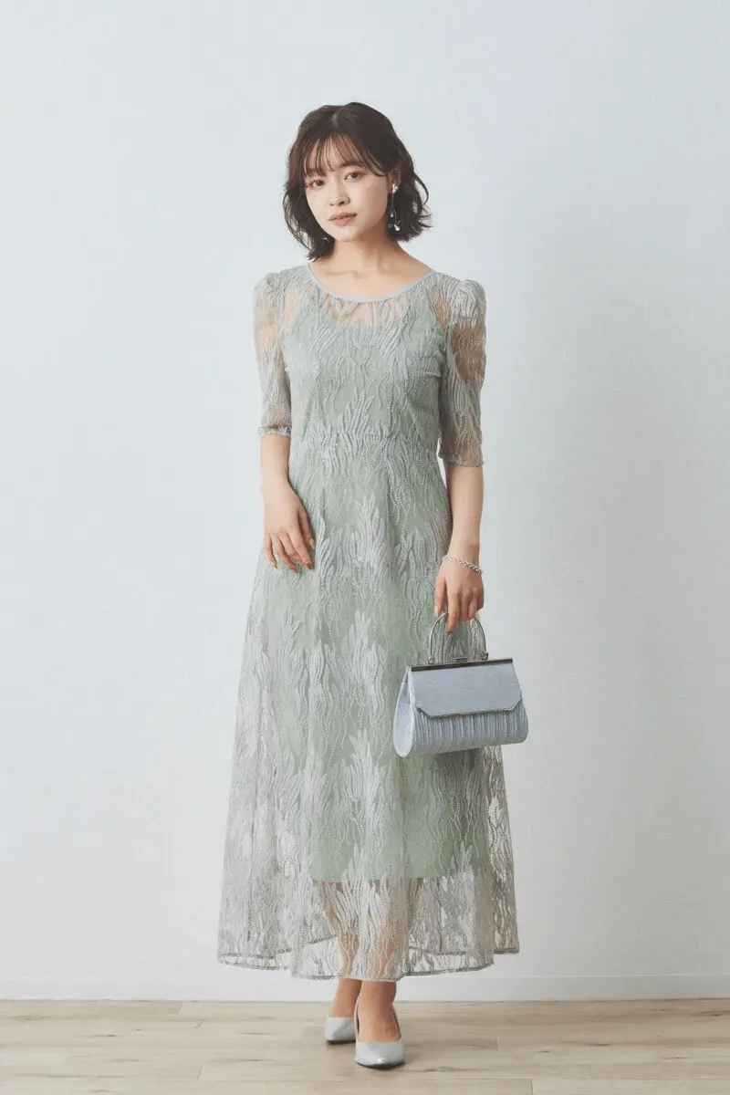 ミントのスパンコールアネモネドレス