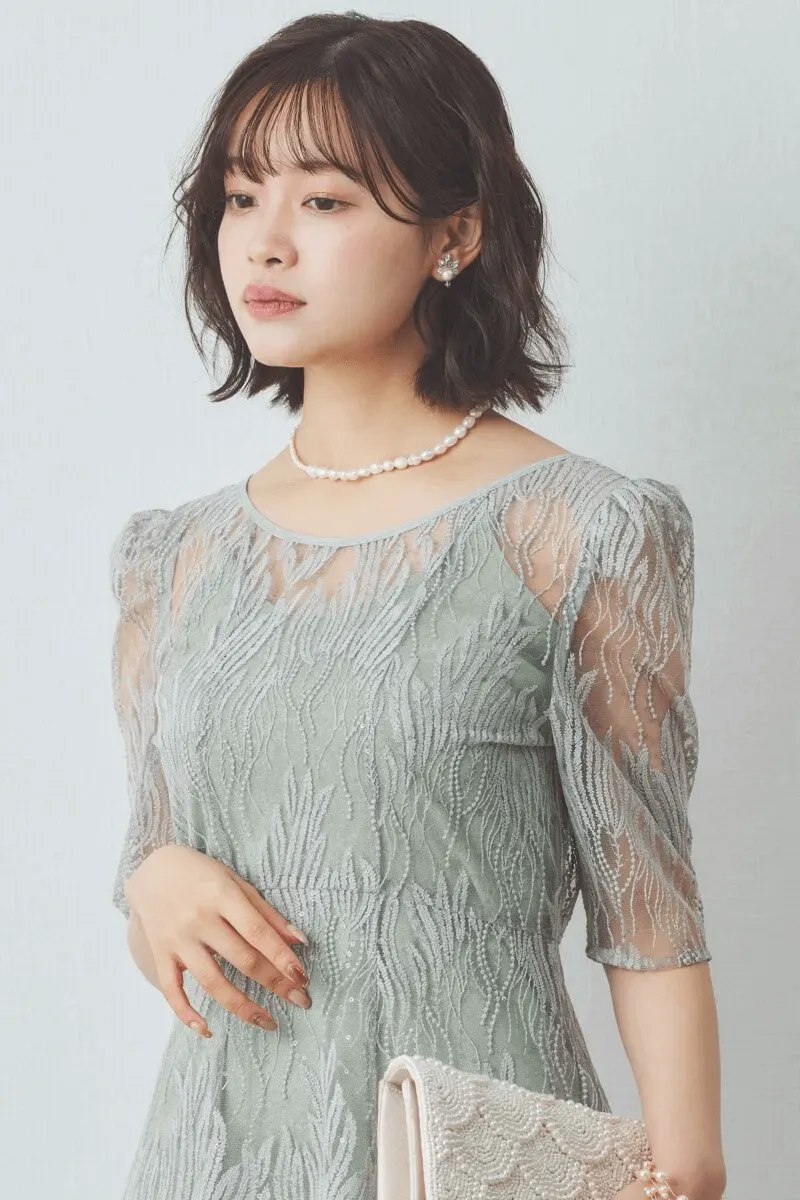 ミントのスパンコールアネモネドレス