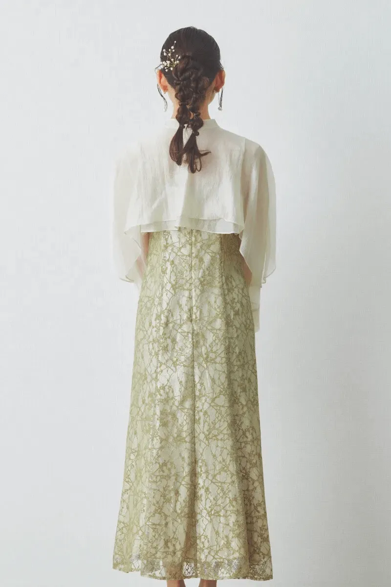 イエローのリボンブラウス付きマーメイドドレス