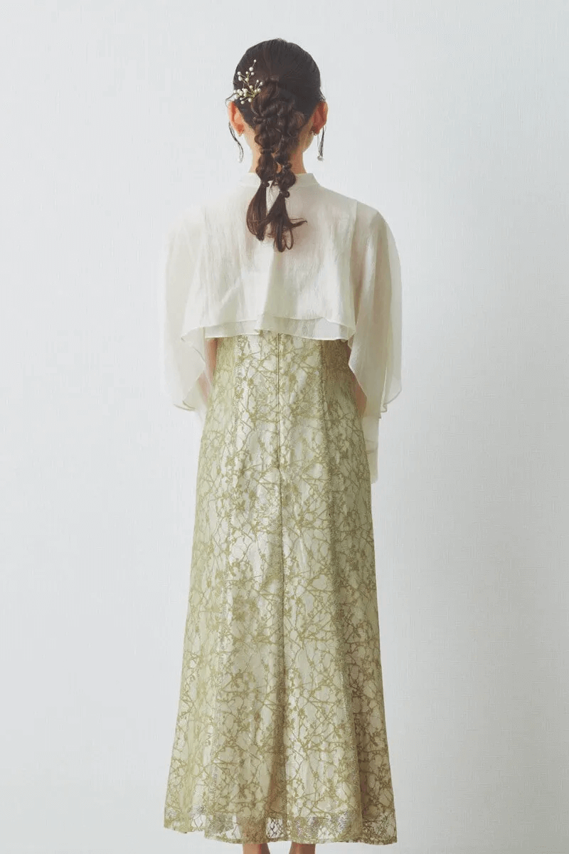 イエローのリボンブラウス付きマーメイドドレス