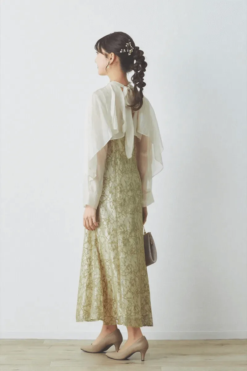 イエローのリボンブラウス付きマーメイドドレス