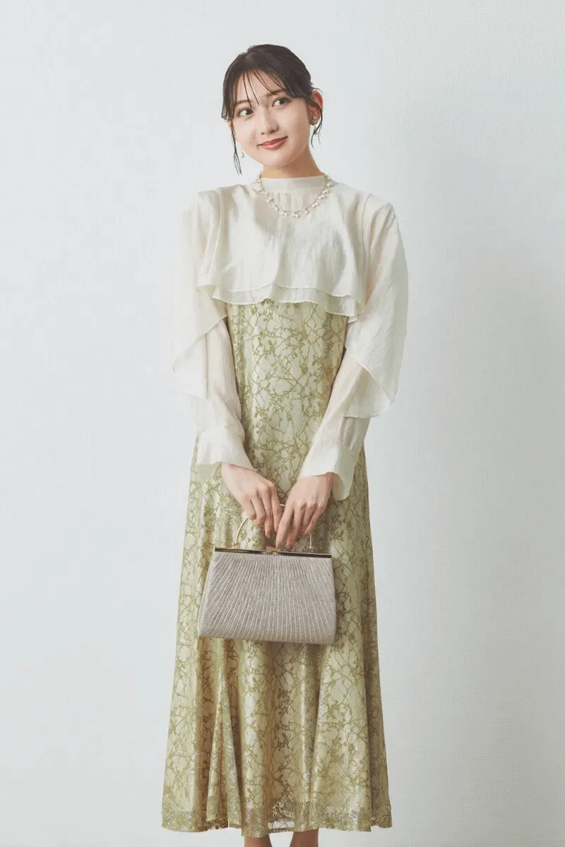 イエローのリボンブラウス付きマーメイドドレス