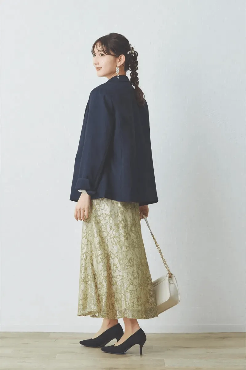 イエローのリボンブラウス付きマーメイドドレス