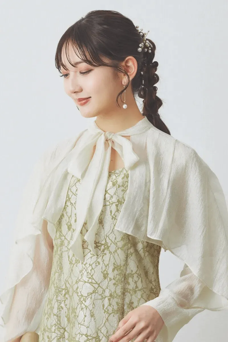 イエローのリボンブラウス付きマーメイドドレス