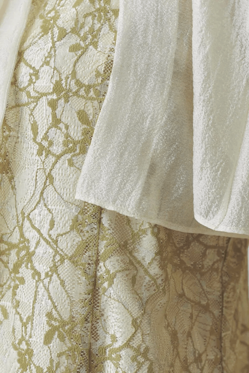 イエローのリボンブラウス付きマーメイドドレス