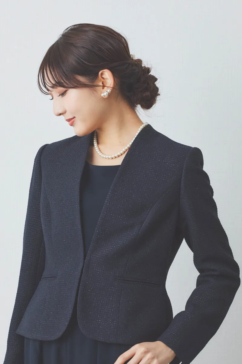 ネイビーのレース袖ワイドパンツセレモニースーツセット