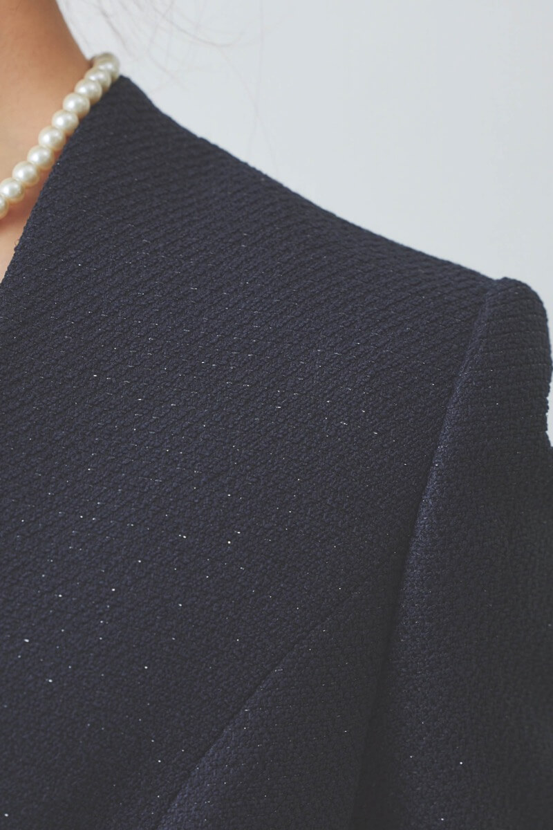 ネイビーのレース袖ワイドパンツセレモニースーツセット