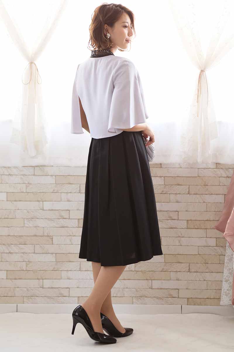 ブラックのスタンドカラーレースドレスコーディネートセット