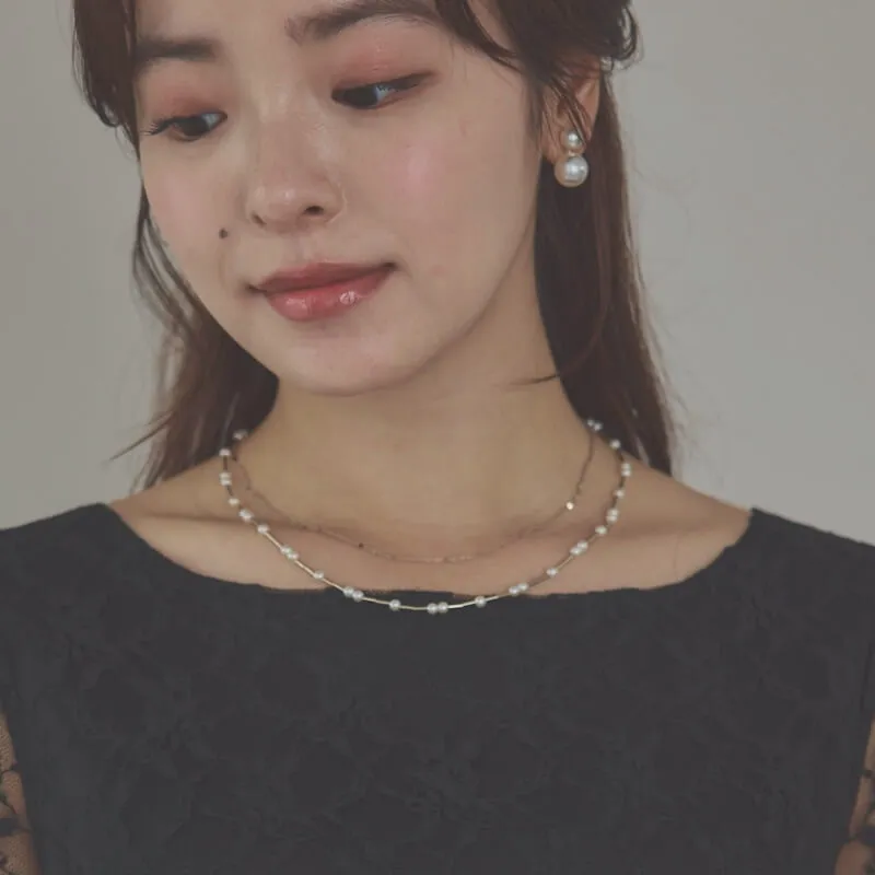 パールとゴールドチェーンの2連ネックレス