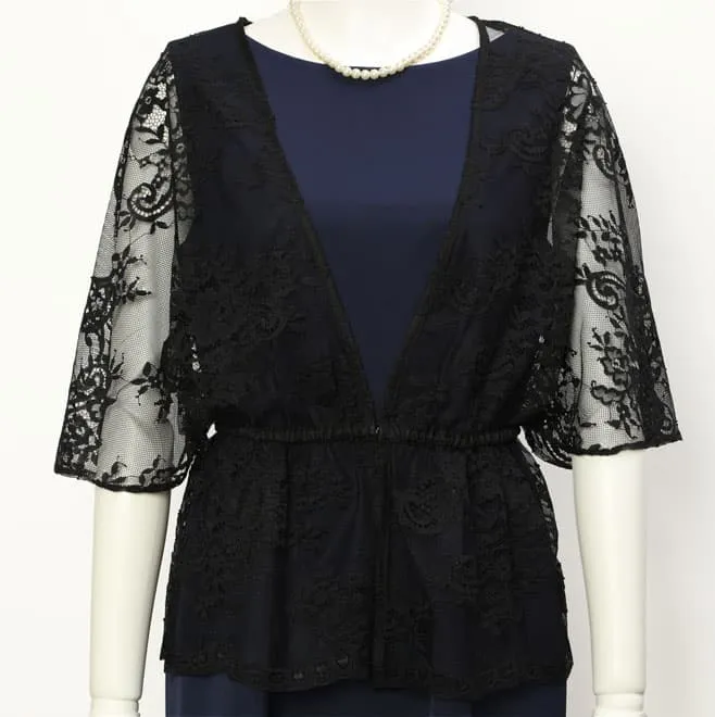 ブラックのチュールレースの花柄ボレロ