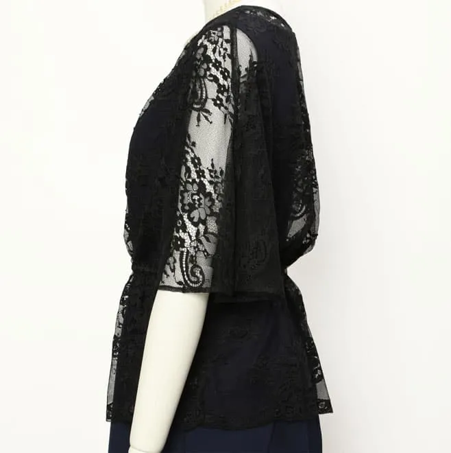 ブラックのチュールレースの花柄ボレロ