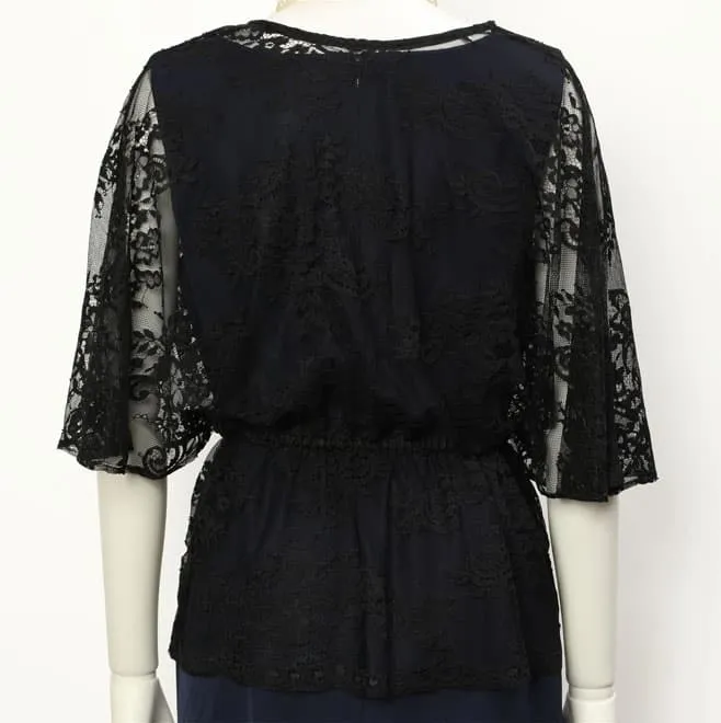 ブラックのチュールレースの花柄ボレロ