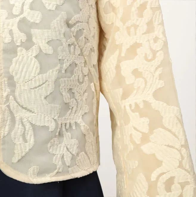 ベージュのオーガンジージャガードボレロ