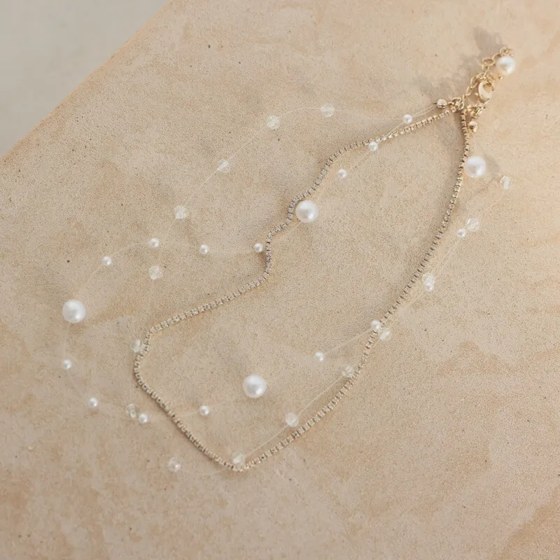 ワイヤーパールとゴールドビジュネックレス