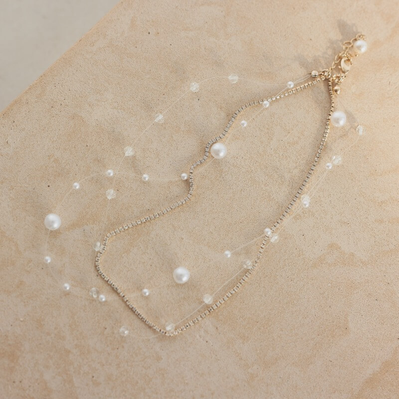 ワイヤーパールとゴールドビジュネックレス